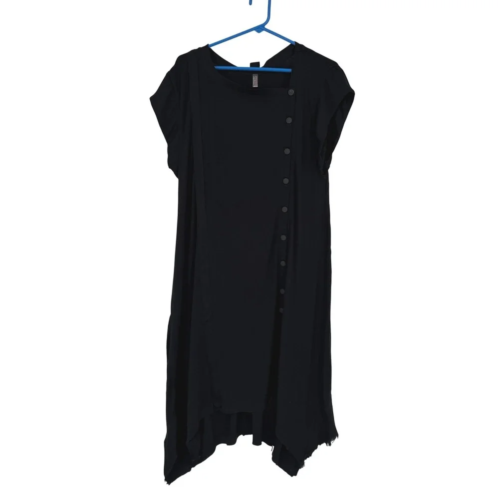 Free People Kismet Black Asymmetrical Button Mini Dress Raw Hem XS OB1412981 - Picture 2 of 12
